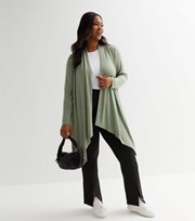 New Look Curves Olive Fine Knit Waterfall Cardigan